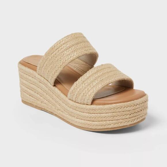 Universal Thread Shoes - Women’s Kayli Chunky Platform Heels with Memory Foam Insole Natural Size 9.5